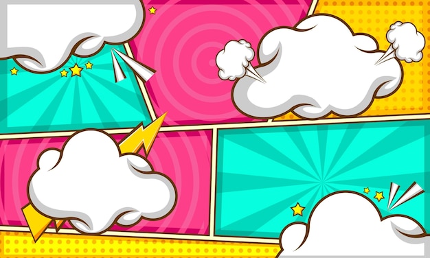 Colorful comic cartoon scene with cloud illustration