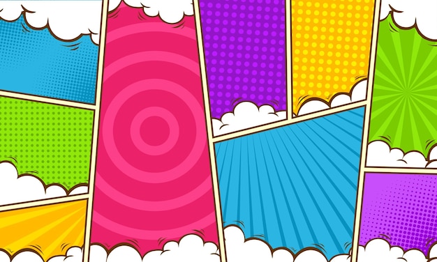 Colorful comic pop art page scene background with cloud