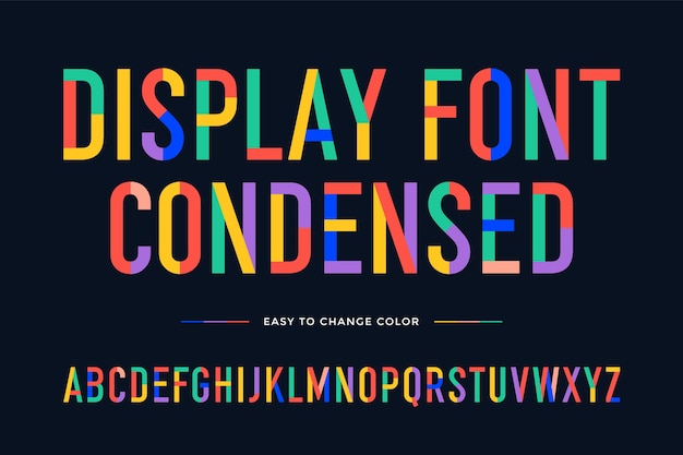 Colorful condensed alphabet and font. uppercase  letters.