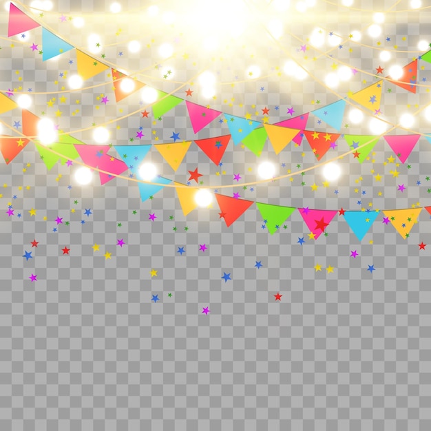 Colorful confetti and garland isolated. Festive background vector. Happy Birthday. Holiday.