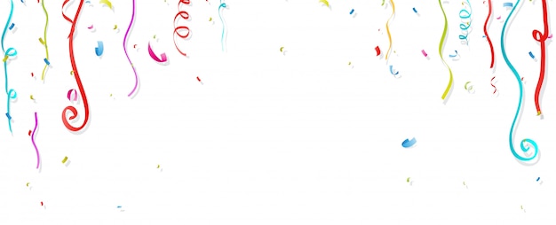 Colorful confetti and streamer on white background 