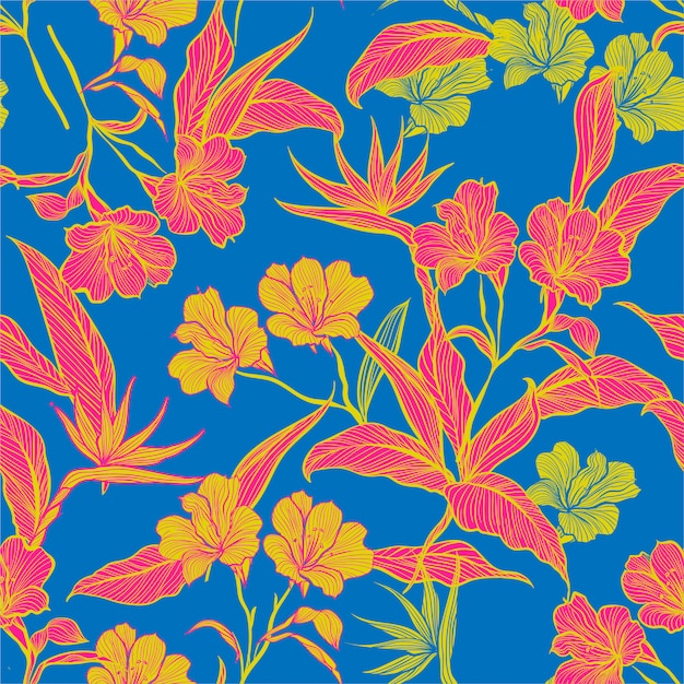 Colorful contrast Floral seamless pattern