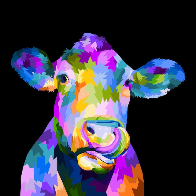 Vector colorful cow head pop art portrait poster design
 isolated decoration