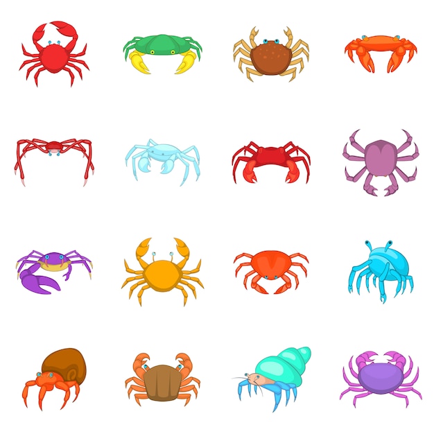 Colorful crab icons set