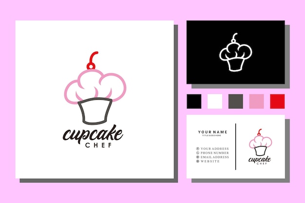 colorful cupcakes with chef hat dessert logo design vector