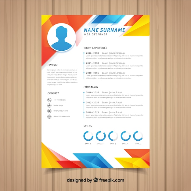 Colorful curriculum template with geometric design