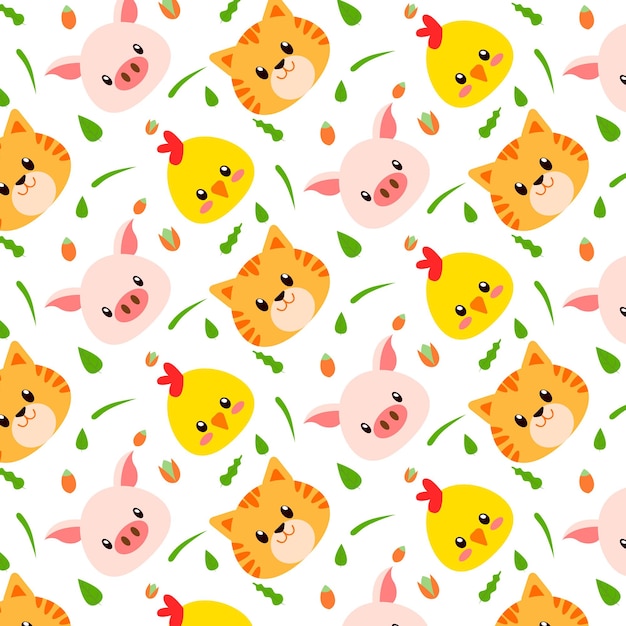 Colorful cute animals doodle seamless pattern