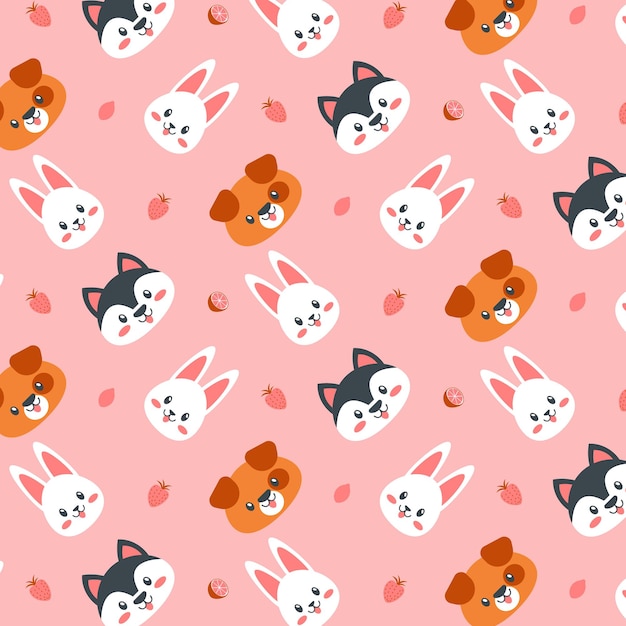 Colorful cute animals doodle seamless pattern