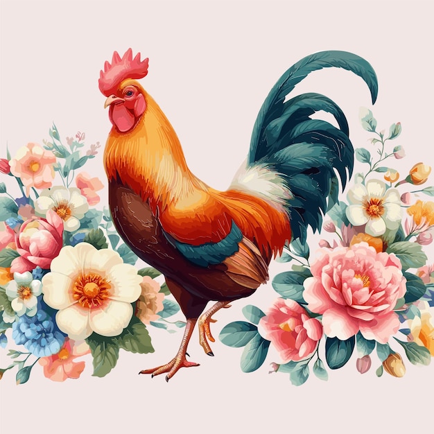 Colorful Cute Chicken for White Background