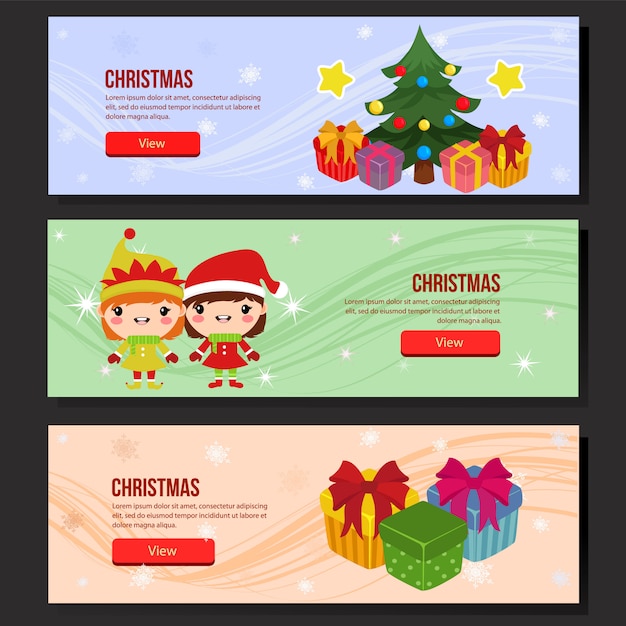 Colorful cute christmas web banner set