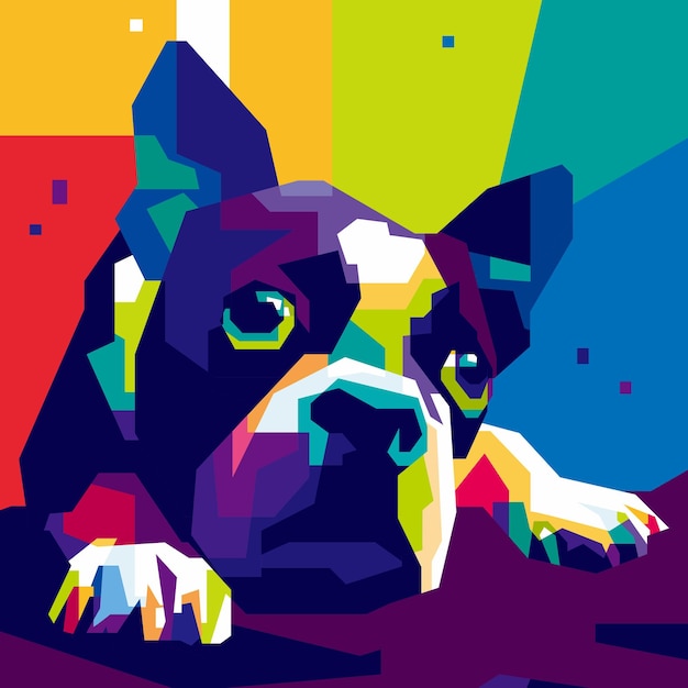 Colorful Cute Dog on Pop Art Style Illustration