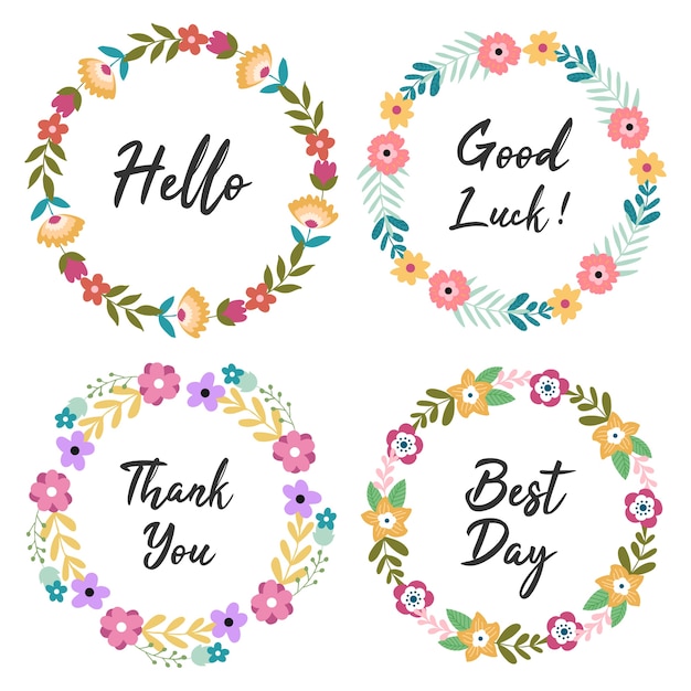 Colorful And Cute Floral Flower Wreath Design Set