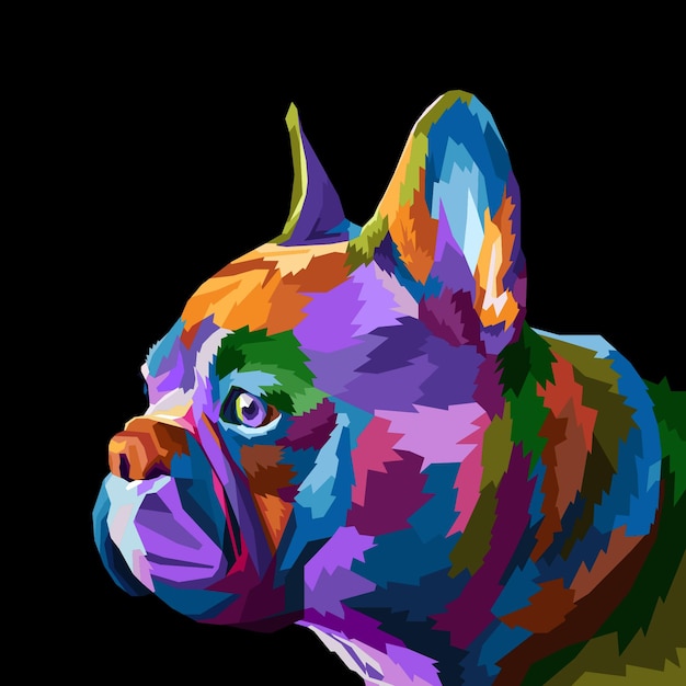 colorful cute pug on geometric pop art style abstract rainbow