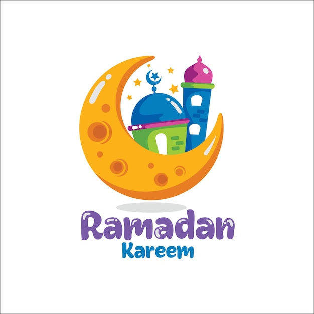 Colorful cute ramadan cartoon logo design