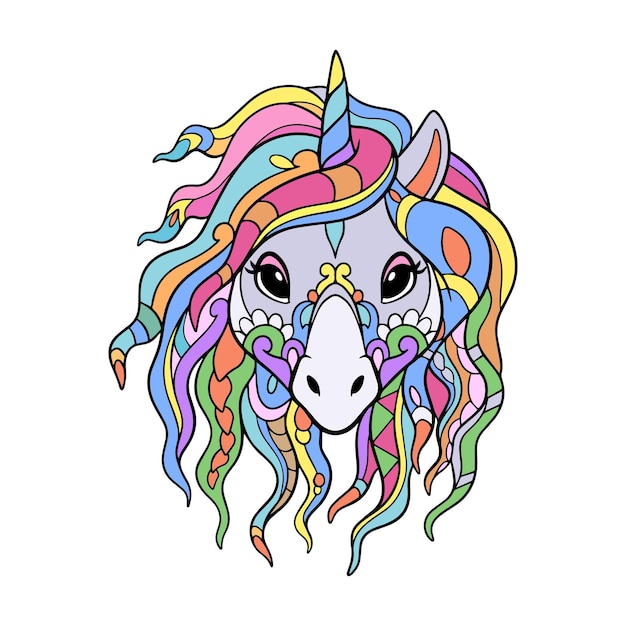 Colorful cute Unicorn cartoon mandala arts isolated on white background