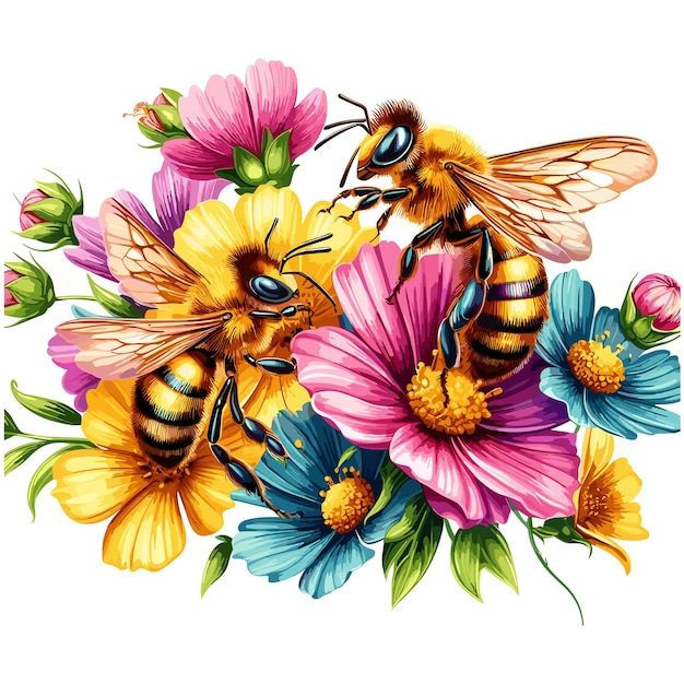 Colorful Cute Vector bee illustration honey bee for White Background