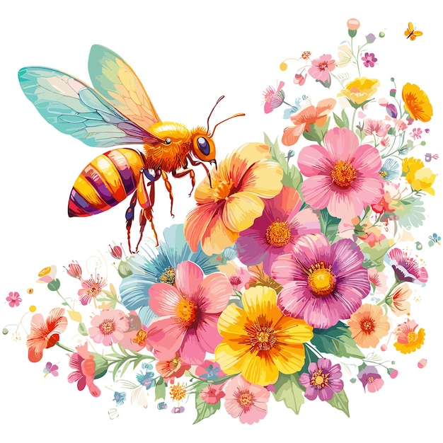 Colorful Cute Vector bee illustration honey bee for White Background