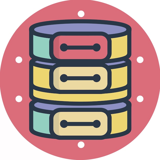 Vector colorful database icon with three stacked discs in a circular design