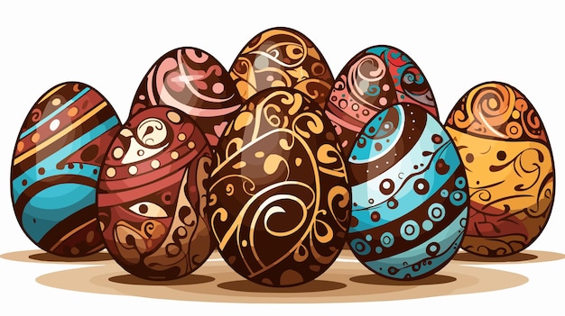 Colorful Decorated Chocolate Easter Eggs Cartoon Background