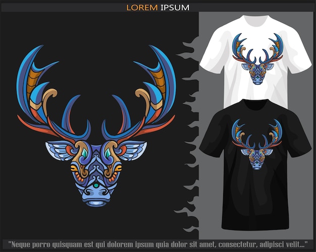 Colorful deer head mandala arts isolated on black and white t shirt