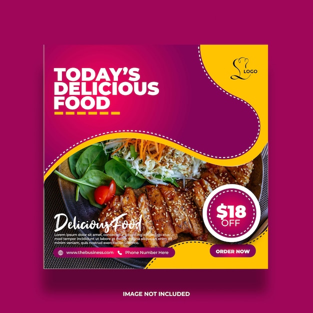 Colorful delicious restaurant menu food social media minimal post template