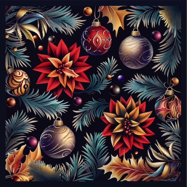 a colorful design with a bunch of flowers and a christmas ball