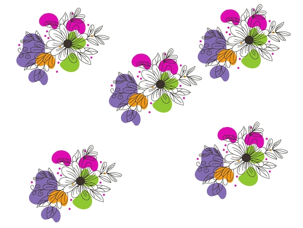 a colorful design with flowers and leaves on a white background