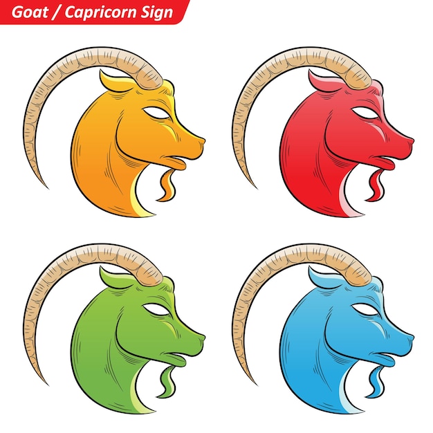 Colorful Digital Sketches of Capricorn Zodiac Star Sign