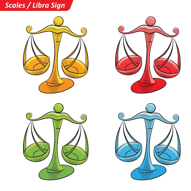 Colorful Digital Sketches of Libra Zodiac Star Sign