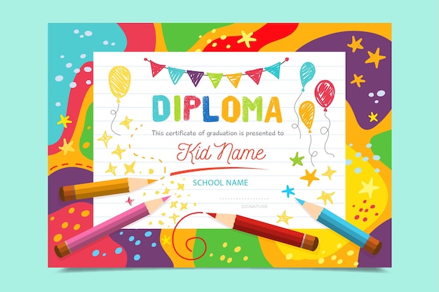 Colorful diploma template for kids