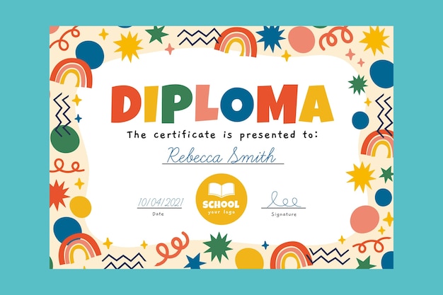 Colorful diploma template for kids