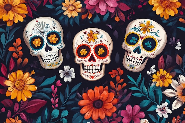 a colorful display of skulls and flowers with the words  death valley