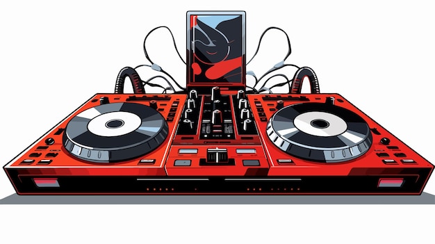 Vector colorful dj deck cartoon vector illustration for music events and parties