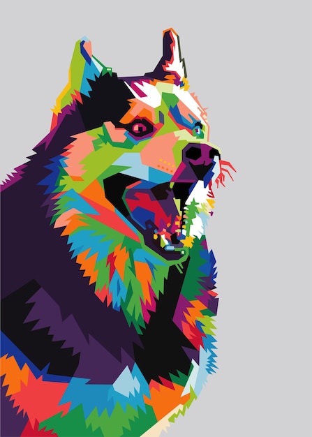 Colorful dog head with cool isolated pop art style backround WPAP style