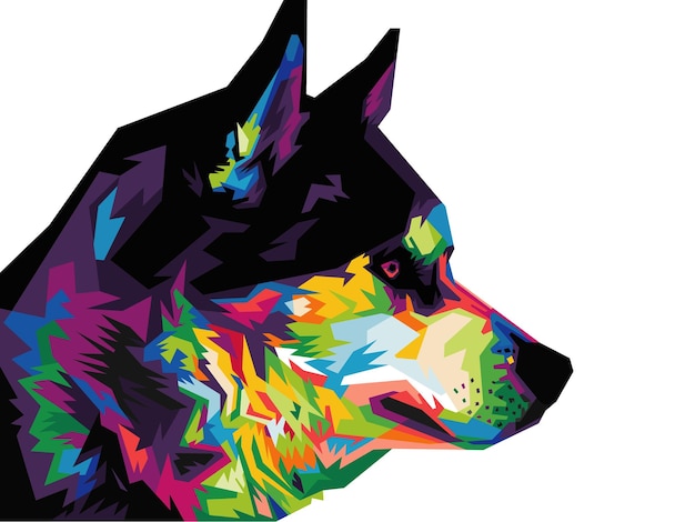 Colorful dog head with cool isolated pop art style backround WPAP style