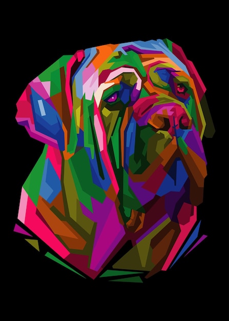 Colorful dog head with cool isolated pop art style backround WPAP style