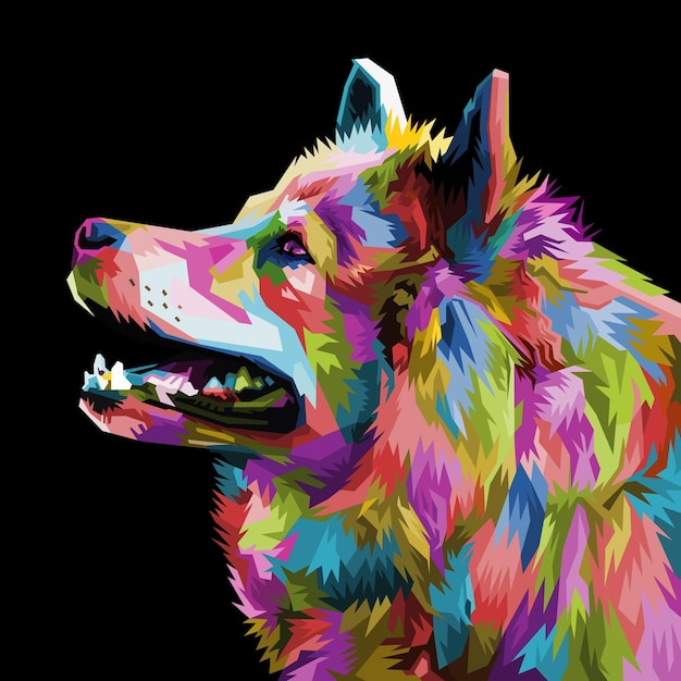 Colorful dog head with cool isolated pop art style backround WPAP style