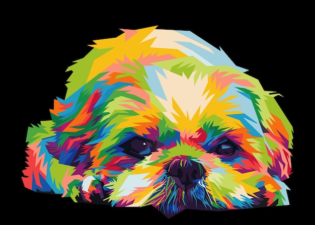 Colorful dog head with cool isolated pop art style backround WPAP style