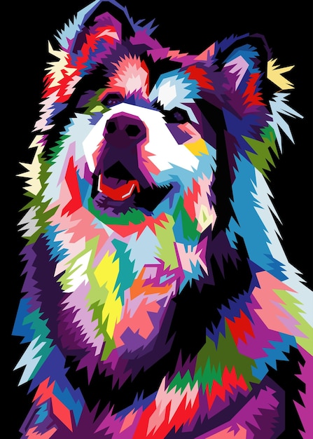 Colorful dog head with cool isolated pop art style backround WPAP style