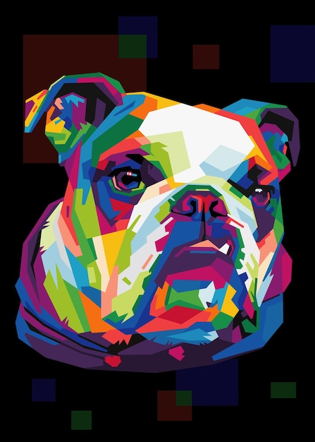 Colorful dog head with cool isolated pop art style backround WPAP style