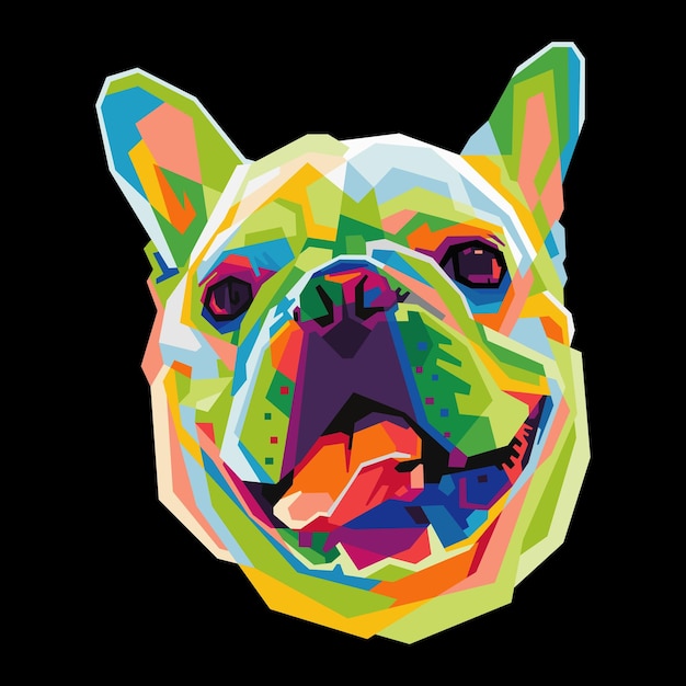 Colorful dog head with cool isolated pop art style backround