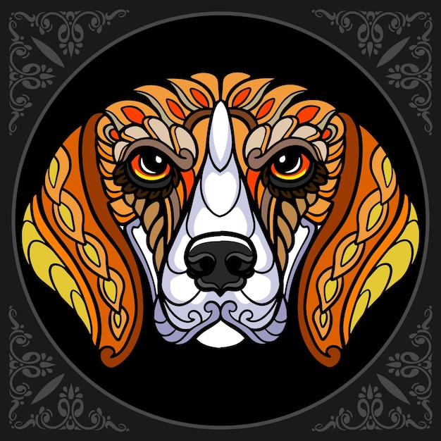 Colorful Dog head zentangle arts isolated on black background