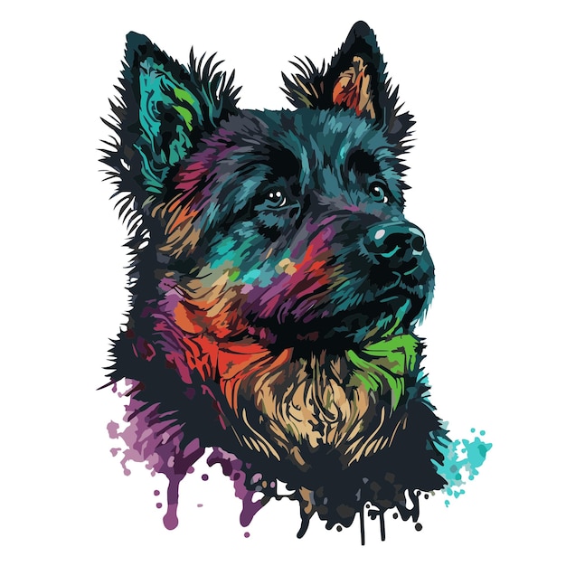 Colorful dog portrait, wpap pop art style