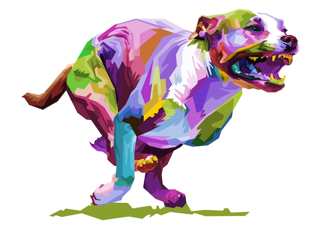 Colorful dog running isolated, pop art style.  illustration