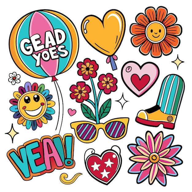 Vector colorful doodle art with smiling faces fun and whimsical illustrations