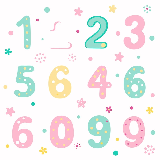 Vector colorful doodle numbers