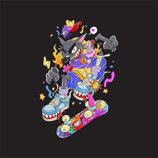 Colorful Doodle-The Skating Wolf