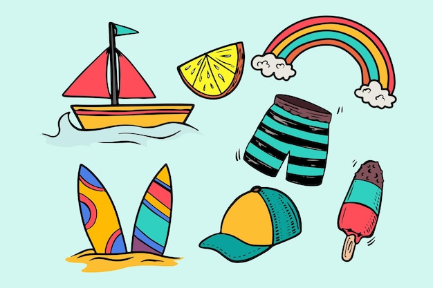 Colorful doodle summer illustration collection