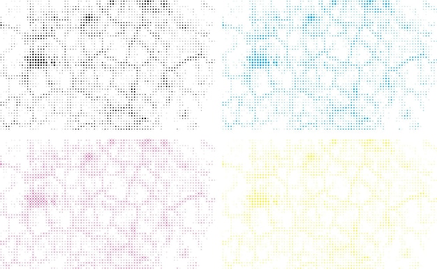 Vector a colorful dot pattern won white background cmyk dot effect set four different colored abstrac