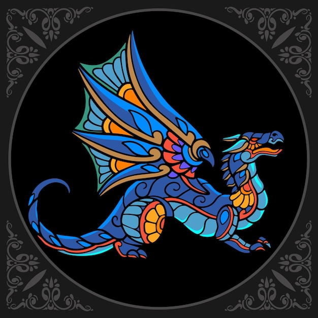 Colorful dragon head isolated on black background